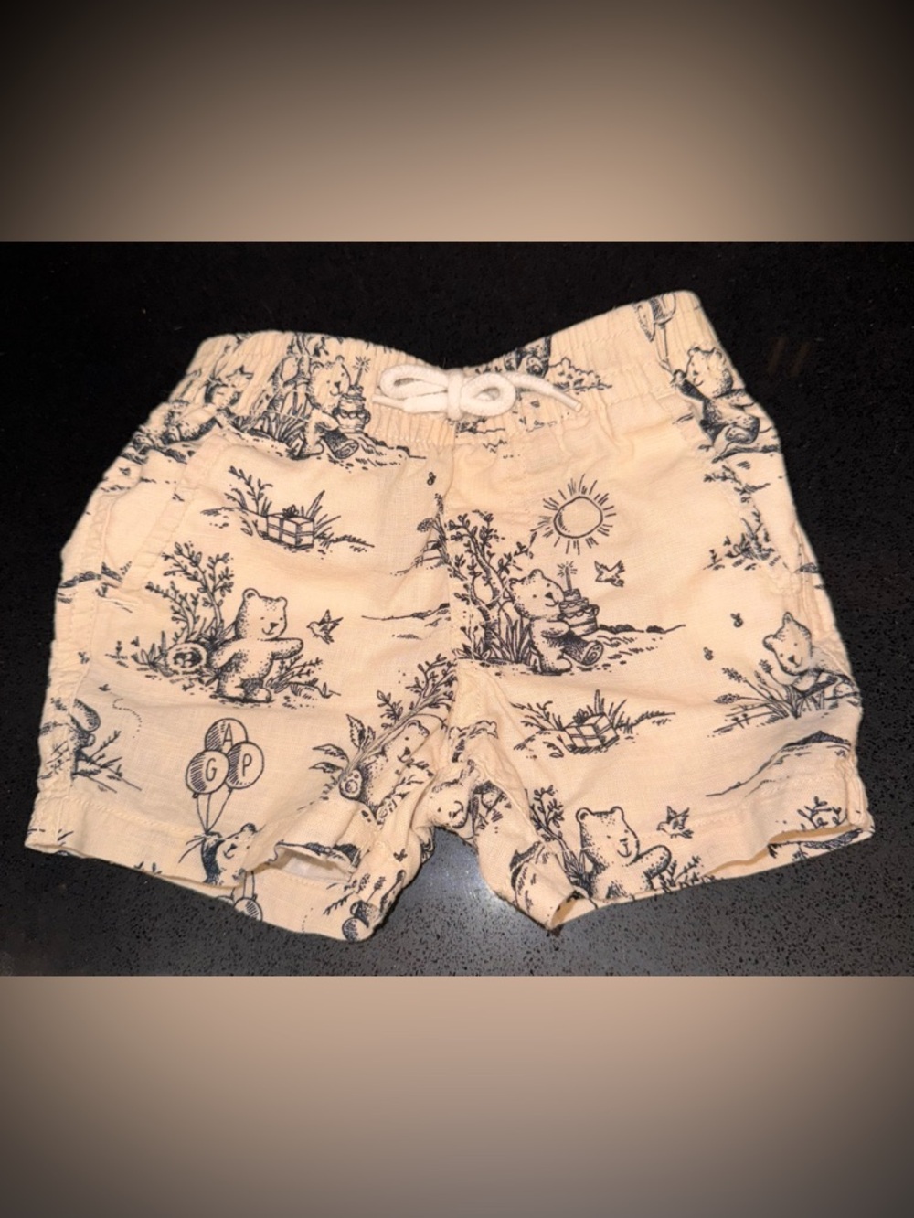 GAP Cream Baby Shorts with Navy Toile Print